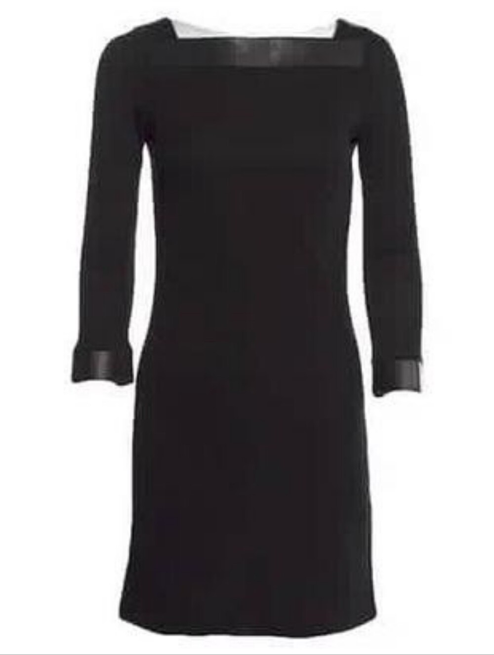 Gucci Black Long-Sleeve Square Neck Leather Cuff Shift Dress Luxury Cocktail